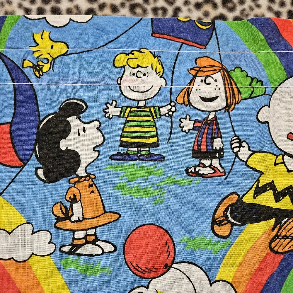 Vintage Colorful Curtains Snoopy Rainbow Hot Air Balloon Window Valance, EUC